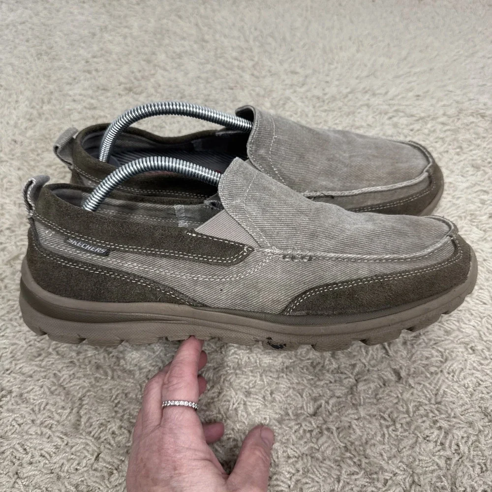 SKECHERS Relaxed Fit 63820 Taupe Memory Foam Slip On Shoes Loafers Mens 11.5‎